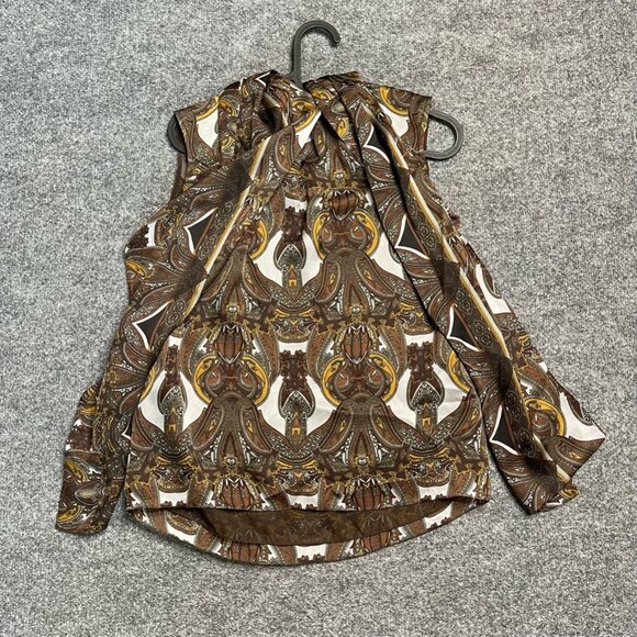 Magaschoni Collection Womens Blouse Scarf Print Sleeveless Mock Tie Neck Silk S - Picture 4 of 8